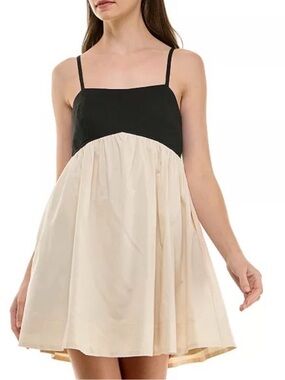 Two-Tone Spaghetti Strap Mini Dress in Black and Cream